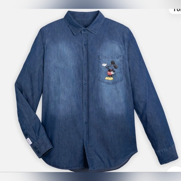 Vintage Disney Parks Her Universe Mickey and Pluto Comic Denim Shirt. Xl - Picture 14 of 15